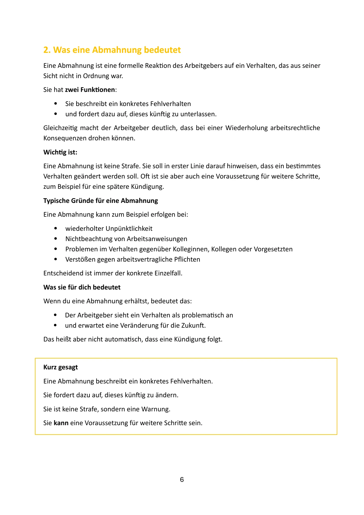 Seite 6 von 6: Was eine Abmahnung bedeutet, typische Gründe und was sie für dich bedeutet.