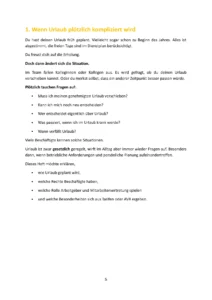 Text: Wann Urlaub plötzlich kompliziert wird, mit Fragen zu Urlaub, Krankmeldung und Arbeitsrecht.
