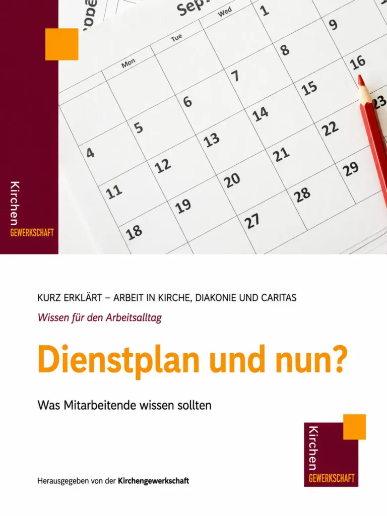 Kalenderblatt mit Text: u0022Dienstplan und nun?u0022 und u0022Kirche u0026 Diakonie