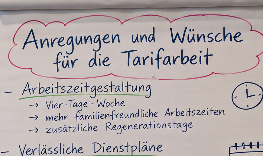 Anregungen und Wünsche für die Tarifarbeit: Arbeitszeitgestaltung, Vier-Tage-Woche.