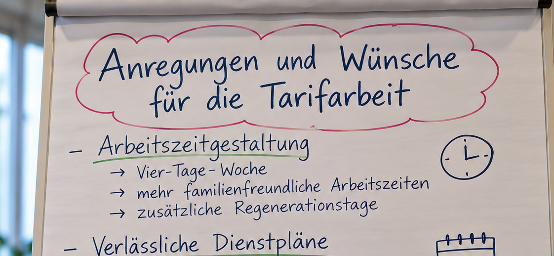 Anregungen und Wünsche für die Tarifarbeit: Arbeitszeitgestaltung, Vier-Tage-Woche.